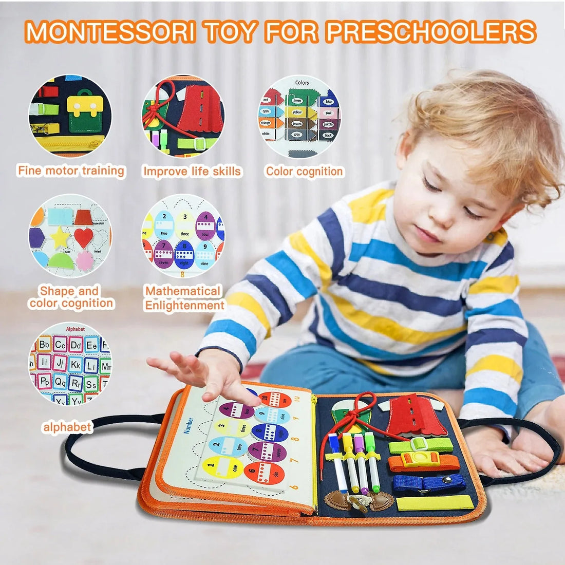 Montessori Busy Board – Sensory Learning Toy (Ages 3–6)